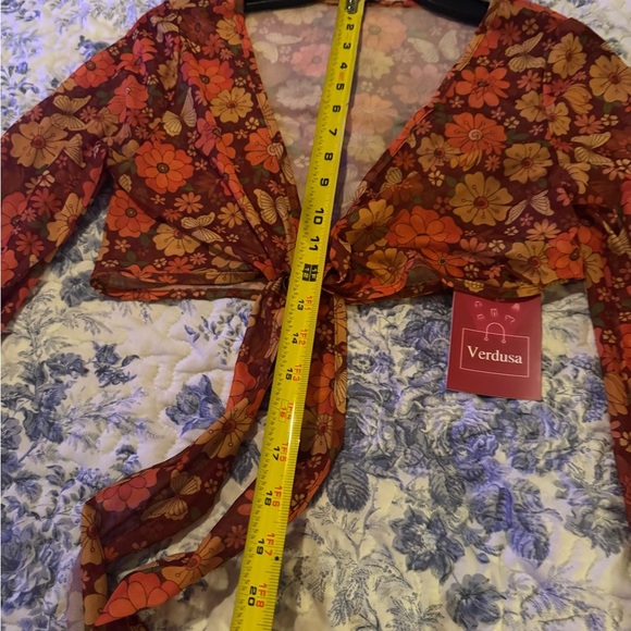 Floral Tie-Front Chiffon Top - Orange and Brown - Picture 4 of 8